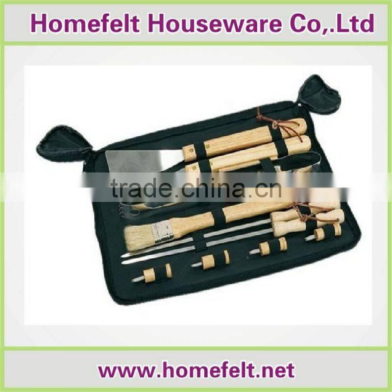 China supplier wooden hanlde BBQ Tools and Gloves Set with beautiful Apron