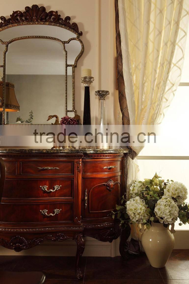 Luxury French Rococo Style Red Wood Carving Console Table /Palace HandMade Home Decorated Sideboard Cabinet With Mirror