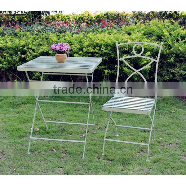 Antique green square table patio set folding iron metal garden furniture coffe bistro set