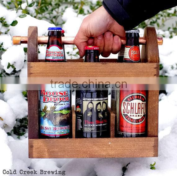 wooden rolling beer carrier