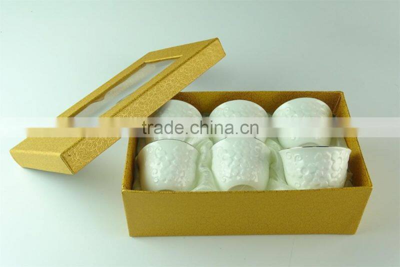 stocked White ceramic tea cup sets, 6 pcs/set,with color box paking.
