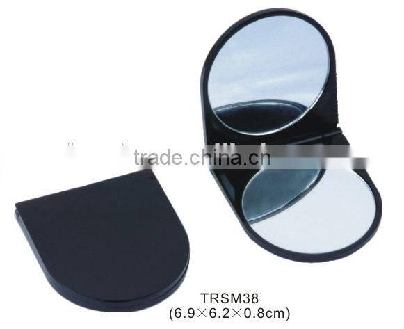 Foldable plastic semicircle shape pocket mirror two sided cosmetic mirror
