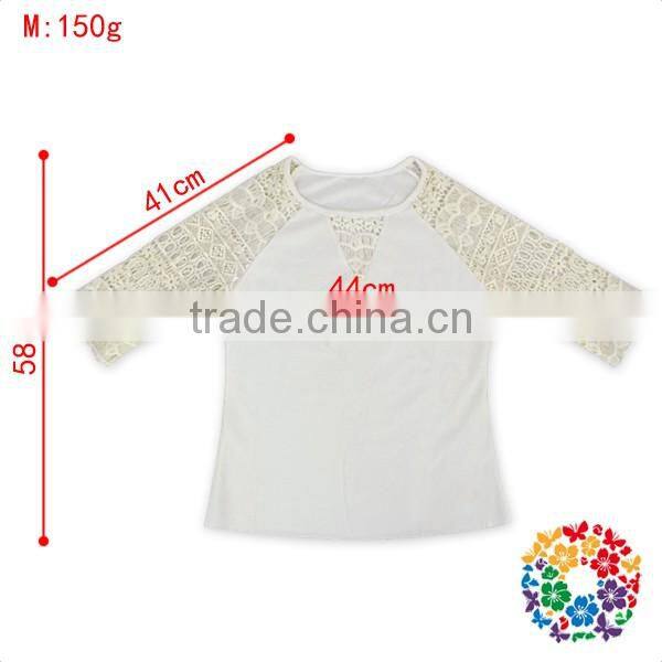 Latest New Model Shirts Children 3/4 Lace Sleeve White or Black Bulk Blank T-shirts