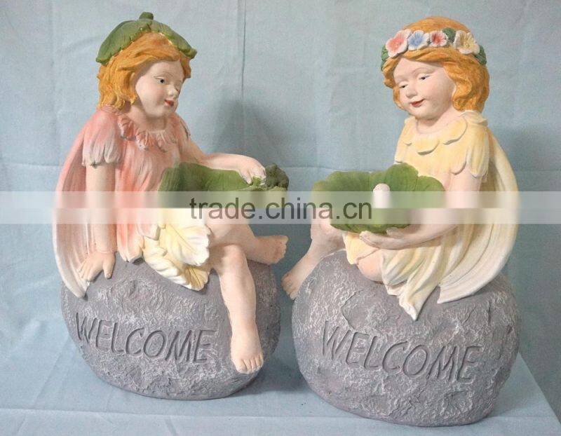 Fiberglass garden girl welcome statue ornament