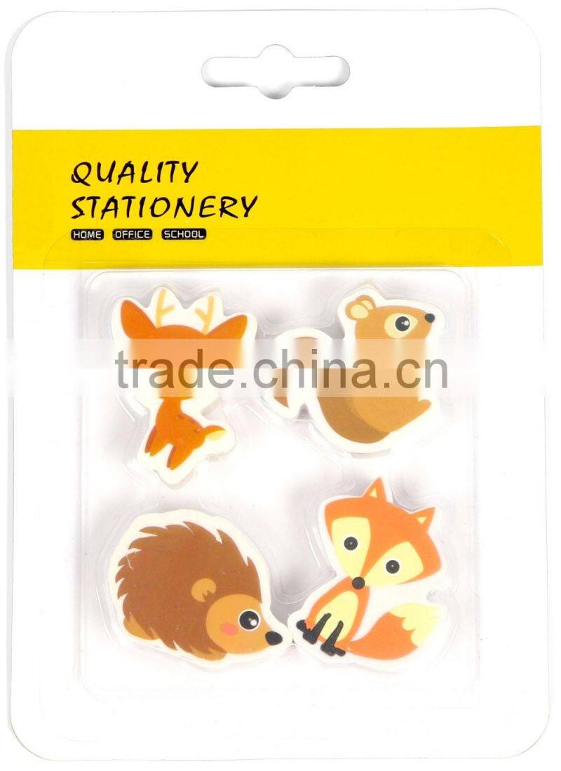 4 pk Forest Animal Deer Fox squirrel hedgehog Erasers, Cartoon Animal Eraser Set, Gift Eraser Set