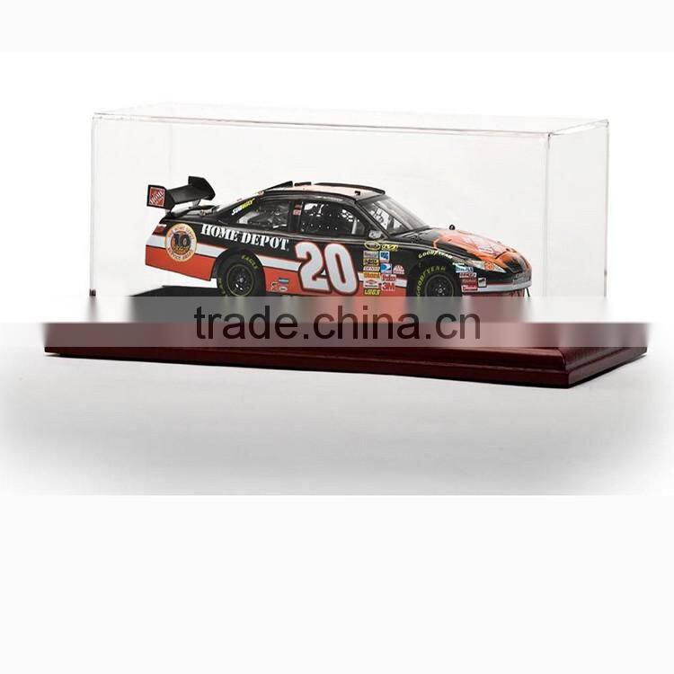 Cheap transparent acrylic display case with wood base