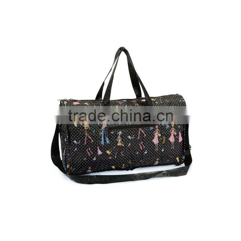 Wholesale floral folding duffle bags with inner zipper pocket and reusage recycle shopping travel bags with handles