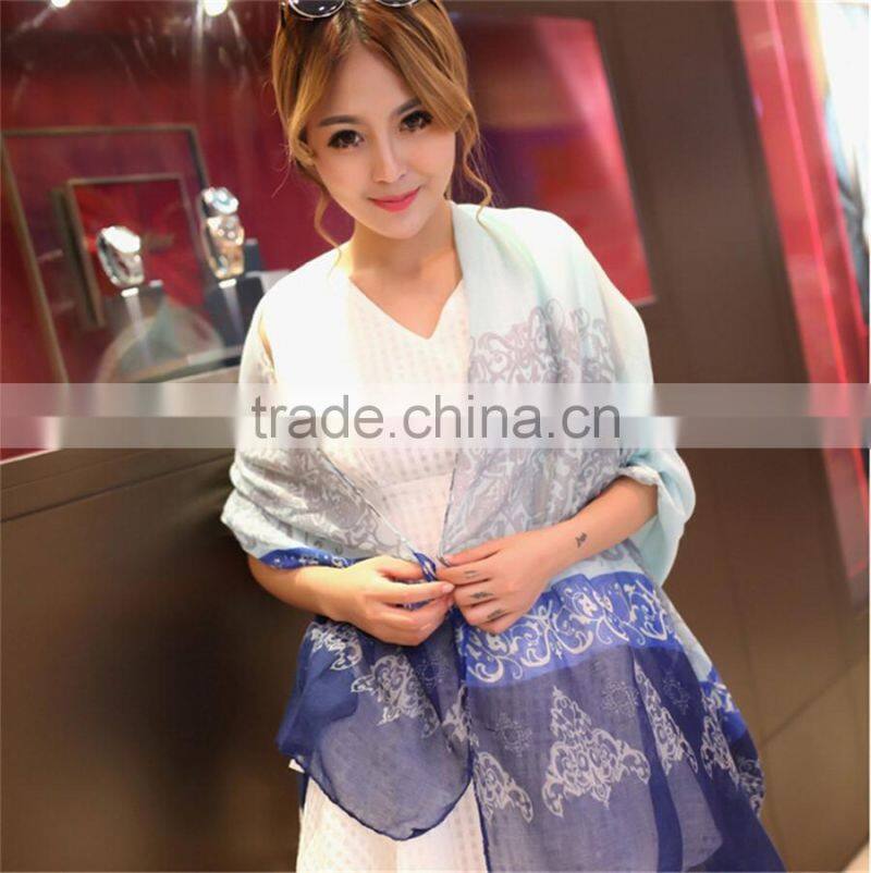 High Quality Gradual Colors Voile Female Scarves Shawl Wrap Long Foulard Women Scarf Flower Print