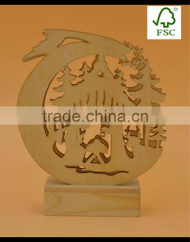 new design customed Christmas wooden laser cutting with light