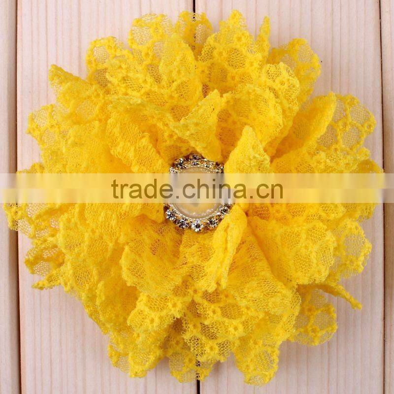 fabric flower with pearl beads center for kids hair accessories