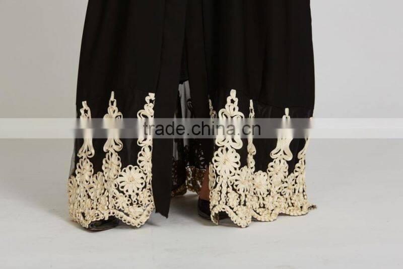 Dubai clothing OEM Beautiful lace detailing Pop up buttons Cream Lace Open Jacket Abaya