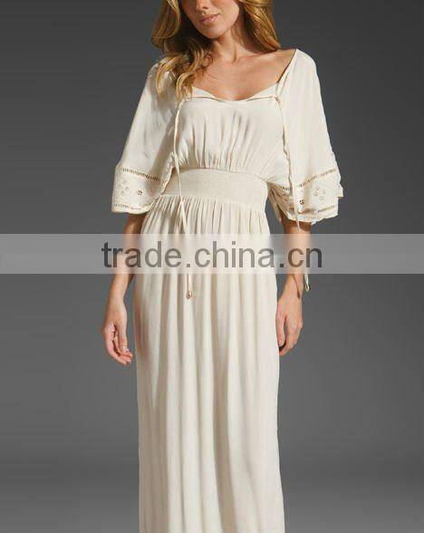 12DR031 Casual Spring and Autumn new design Maxi ivory ladies dresses