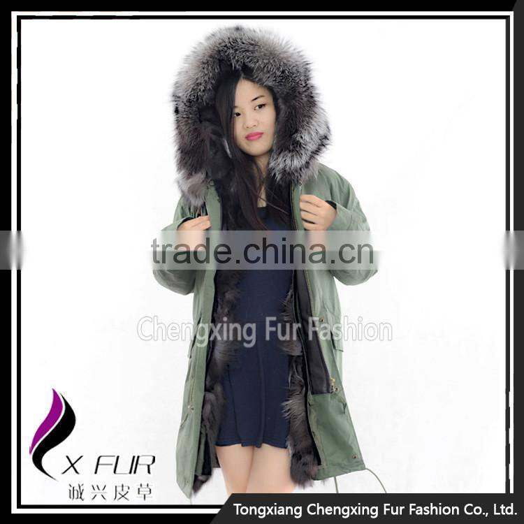 CX-G-P-04 2016 Women's Fashion Clothes Fox Fur Lined Winter Parka with Fur Hood