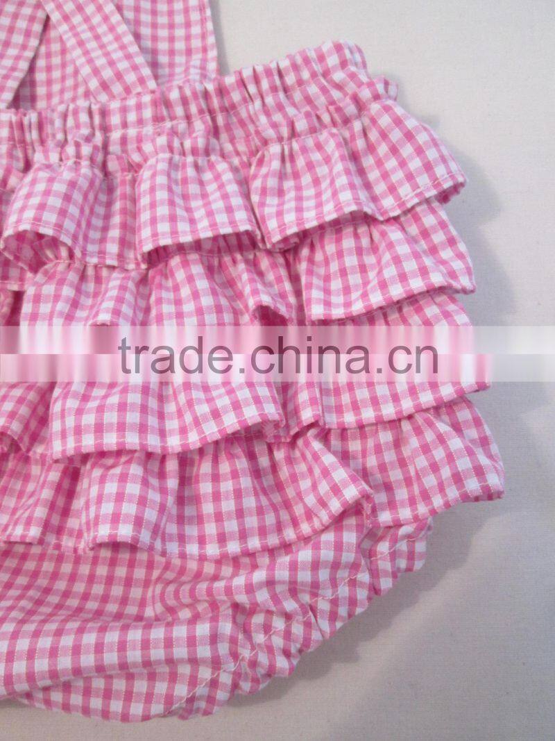 2017 New Fashion Small Gingham Girl Baby Ruffle Romper