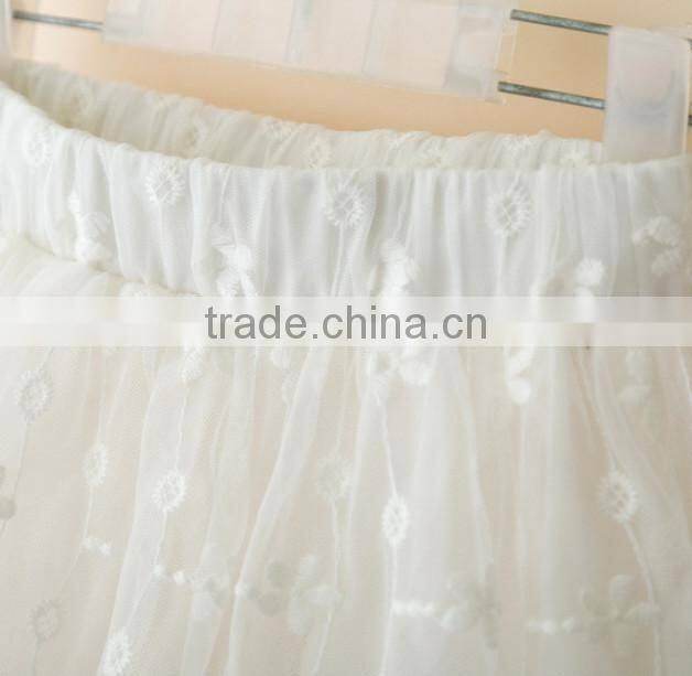 Chlidren Lace Trim Pleated Embroidered Short Skirts Of Wide Out Lined