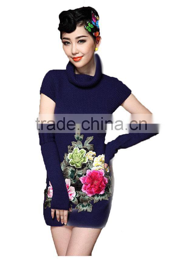 2015 new design sexy embroidery knitted cheongsam
