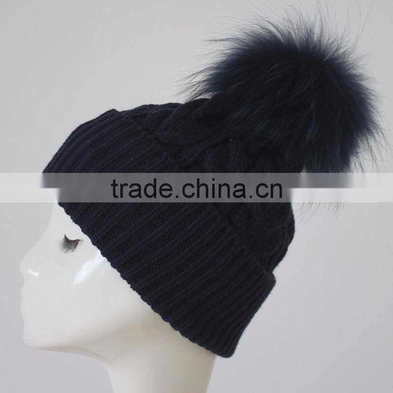 Myfur Knitted real fur pom pom attached crochet fancy baby beanie hats