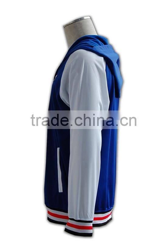 China manufacture high quality fashion blue baseball hooded sweatshirts