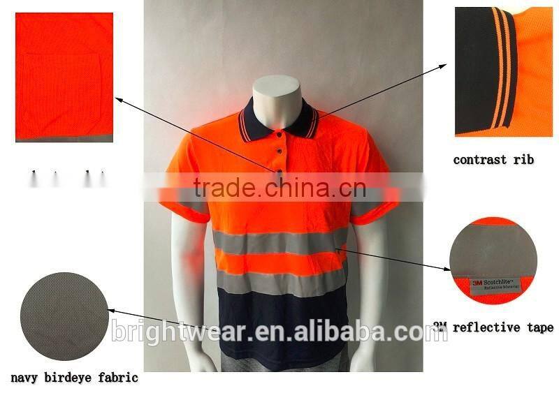 Hot sale mens fluorescent hi vis protective reflective custom 3M tape safety polo shirt