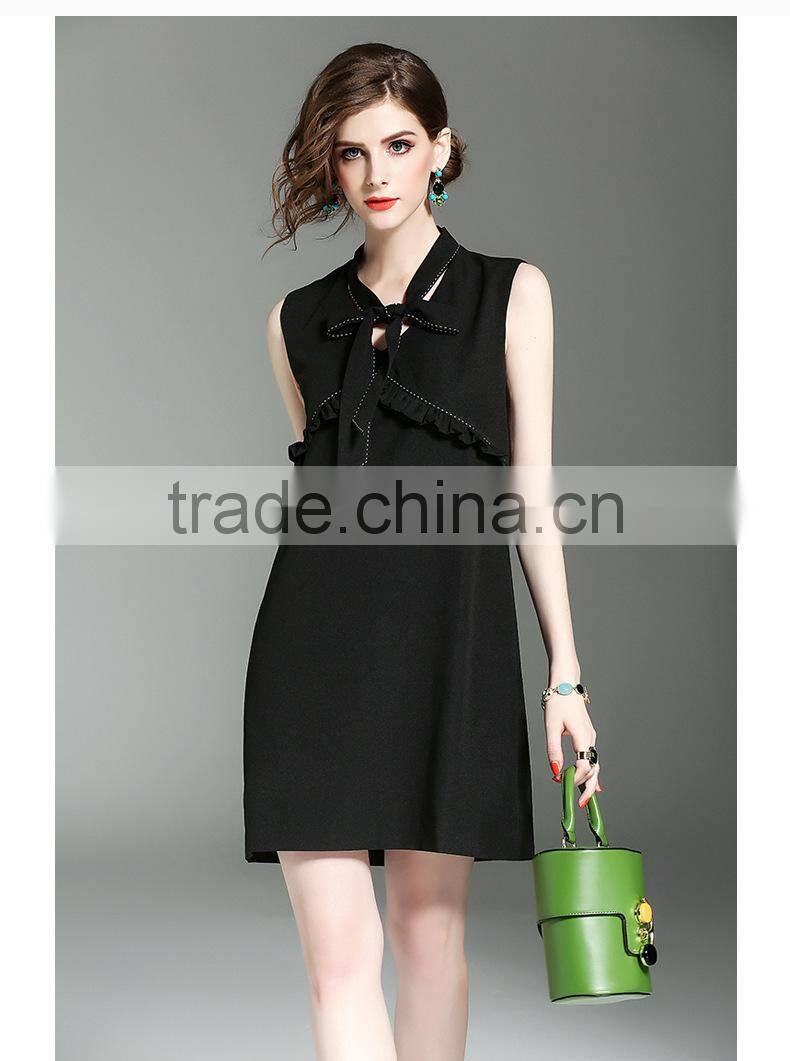 Dresses 2017 summer high grade V-neck slim sleeveless elegant lotus leaf swing design daily dress for women