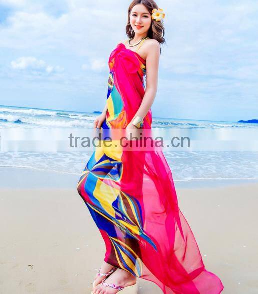 Floral fashion logo design digital printed women long scarf chinese satin silk scarf custom