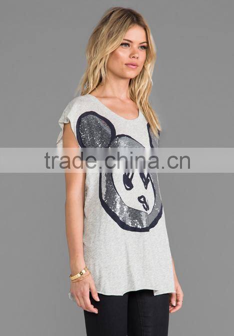lady sequin t-shirts in grey marle