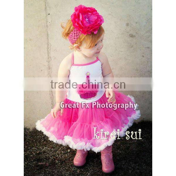 Girls One Piece Hot Light Pink Standard Pettidress with Glitter Hot Pink Cupcake
