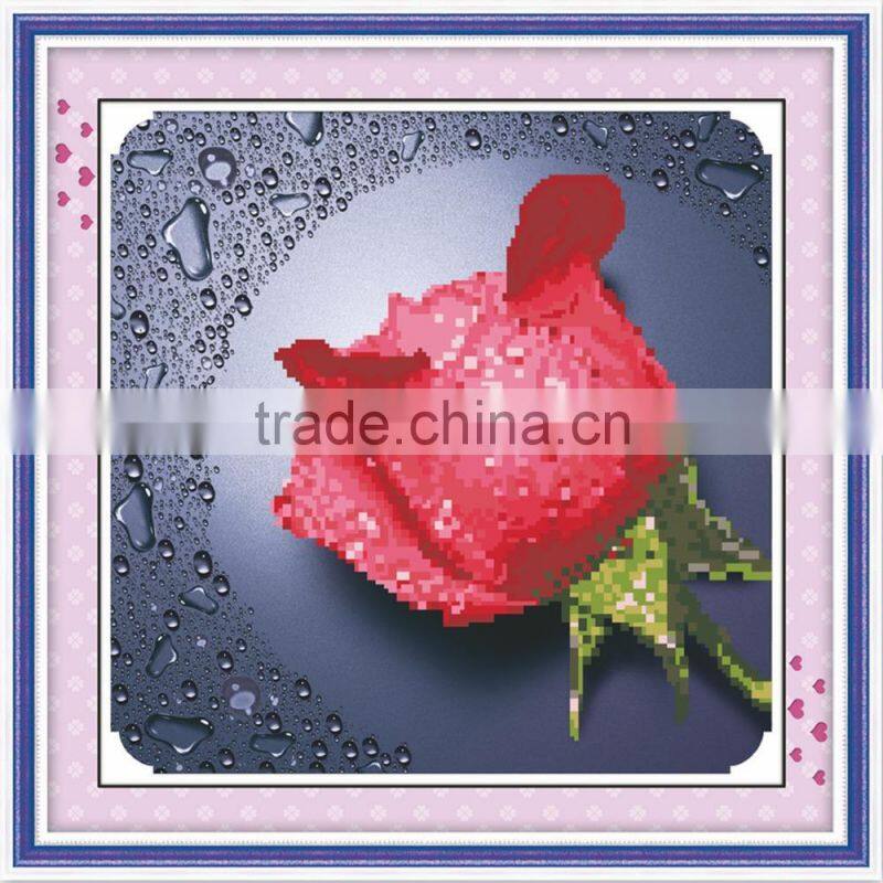 Handmade Red Flower Pattern Embroidery Diamond Painting DIY Kit Cross Stitch For Living Room 34cmx5cm