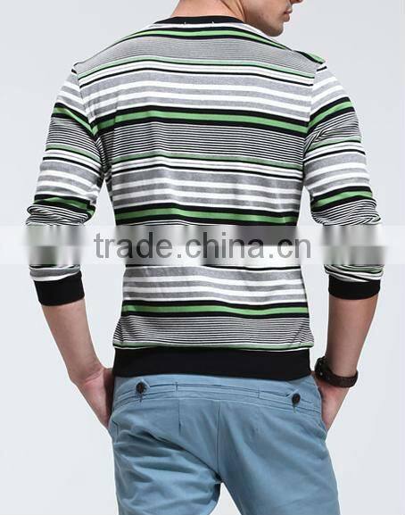 long sleeve round collar stripe knit polo shirts for men