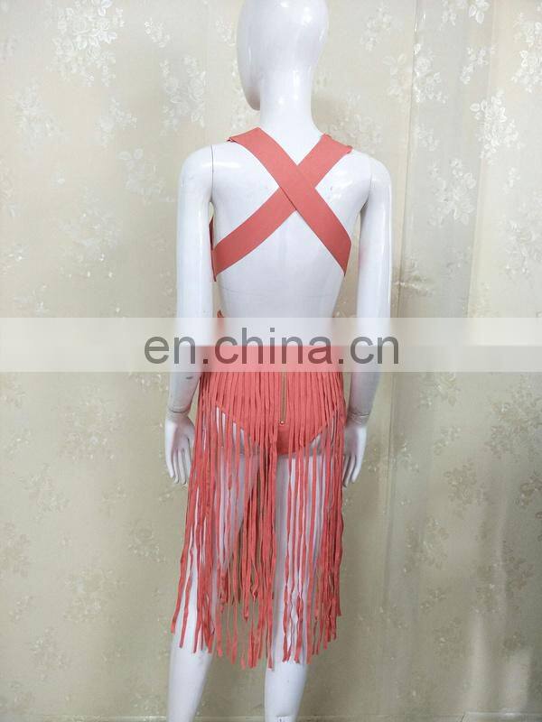 Womens Sexy V Neck Backless Tassels Sexy Night Club Dresses