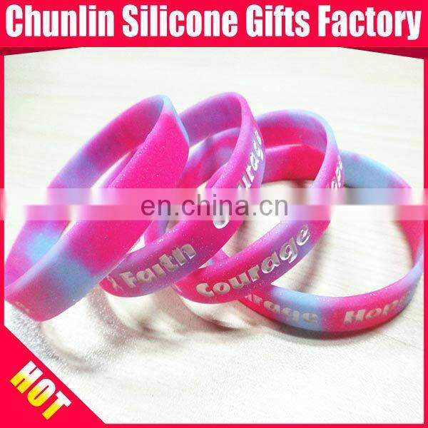 Wide Debossed with Color Filled Glitter Silicone Bracelet