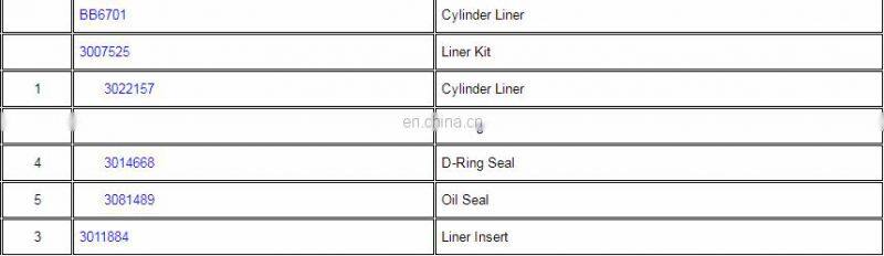 K38 K50 Machinery Parts Diesel Engine Cylinder Liner 3006089 3007525