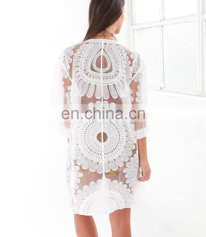 New 2019 Pareos Beach Cover Up Floral Embroidery Swim suit Cover Up Women Robe De Plage Beach Cardigan Bathing Suit Cover Ups