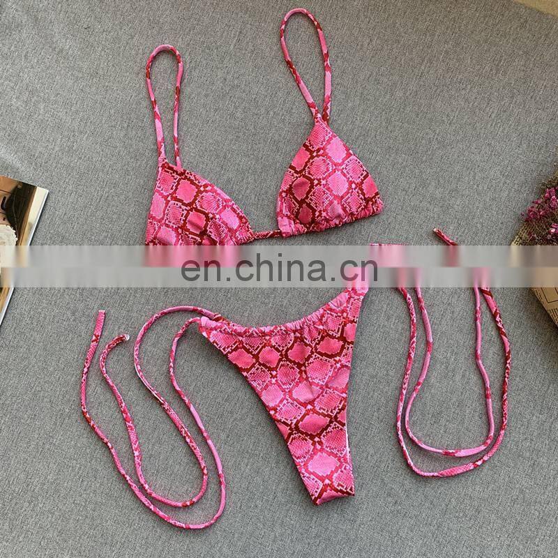 New Sexy Brazilian Snake Print Bikini Set Women Bandage Sling Thong Beach Bikini Mujer Two Piece Padded Swimsuit