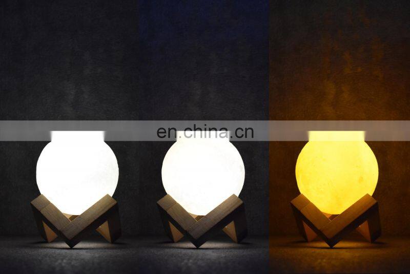 Christmas gift 3 color night light LED 3D printing moon lamp with usb charging creative holiday decor lamp
