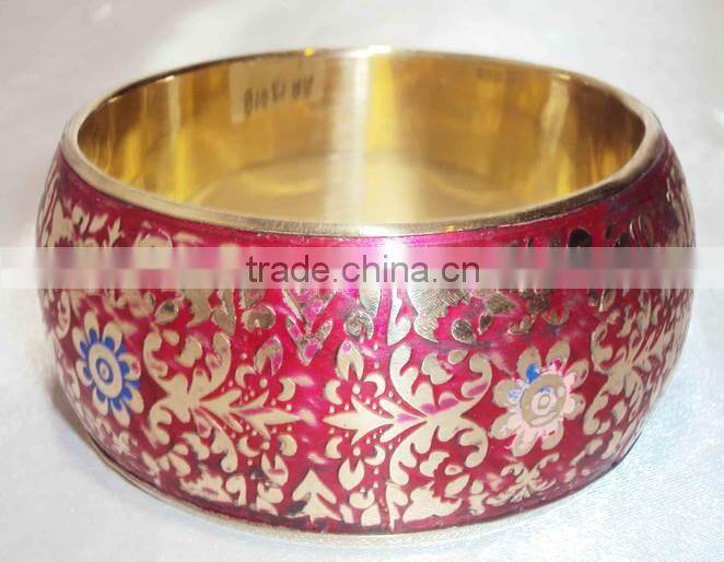 Turquoise Color Bone Chips Brass Bangle, Women Metal Bangle 11834