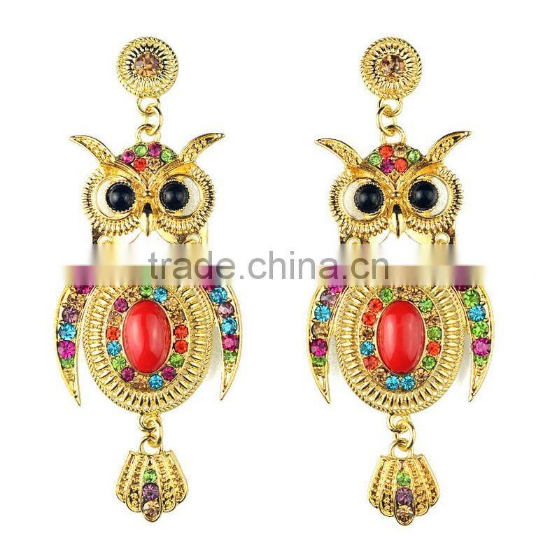 Fashional cute owl earring with stone arete para esposa novia stud earring sets clip