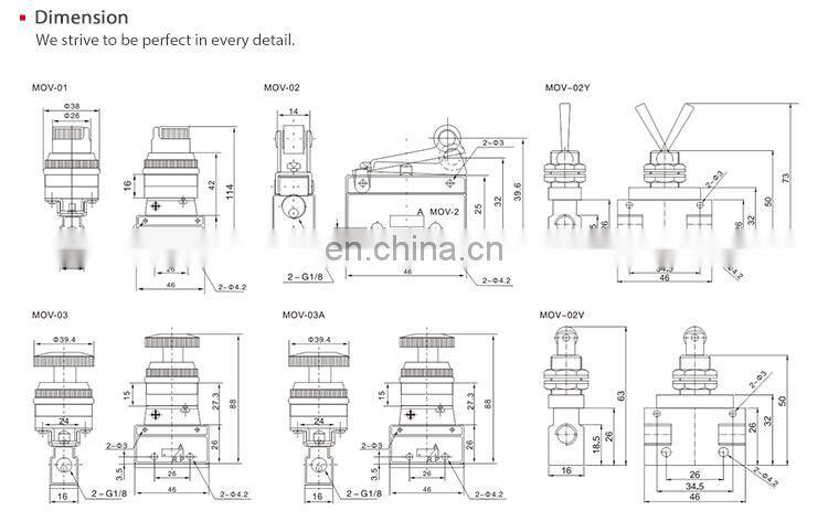 SNS MOV series 1/8 electric roller lever pneumatic mechanical control valve with botton
