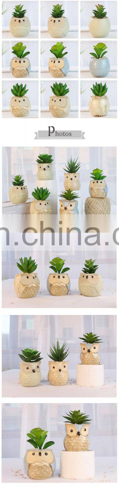 Home Decor Artificial Plant Faux Artificial Plastic Gree Mini Succulent Plants With Owl animal Pot