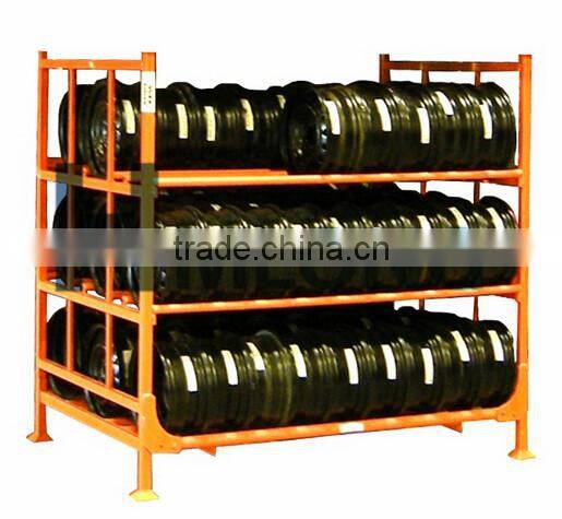 Movable metal stacking tire rack