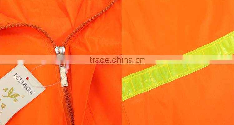 YANLI 100%waterproof,orange safety pvc vinyl reflective raincoat /reflective raincoat for adult