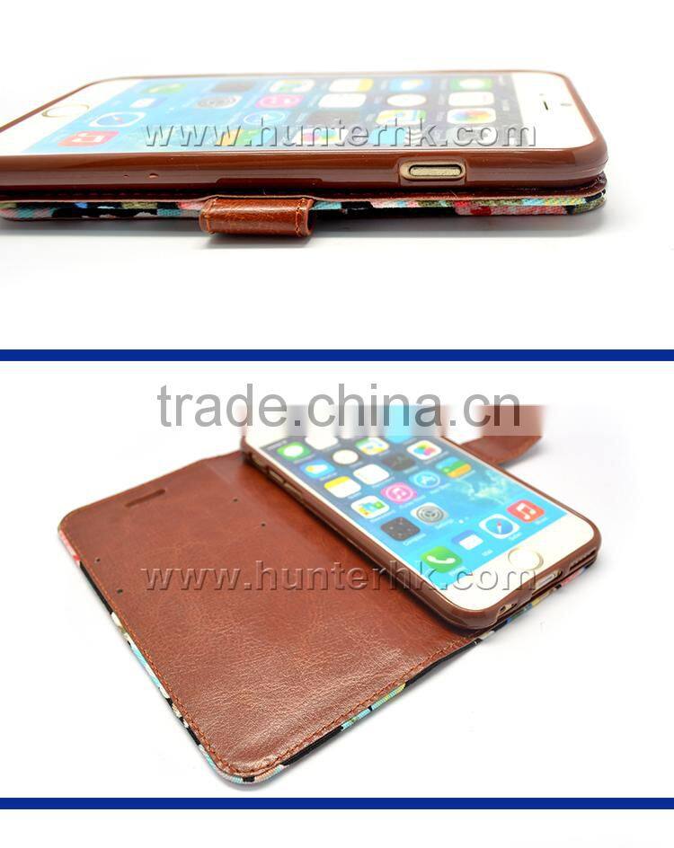 Printed Floral Jean Fabric For iphone6 Wallet Case