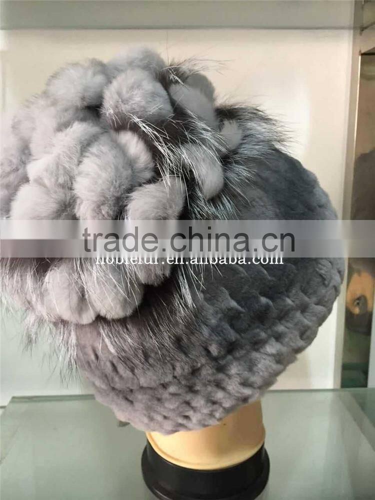 2015 hot sale rex rabbit with fox fur hatpom pom headwear with ball on top