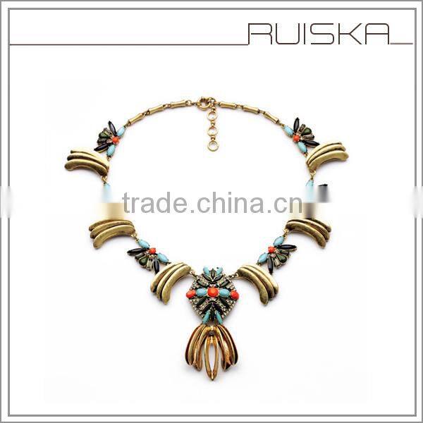 Special Design Resin Stone With Small Crystal Alloy Banana Charms Necklace