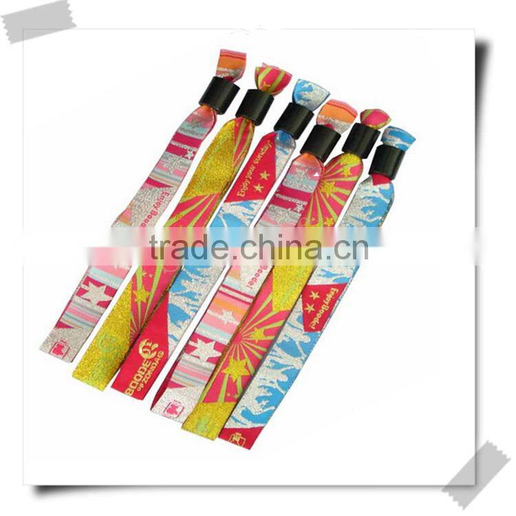 High quality plastic button woven wristband/custom woven wristband/woven wristband