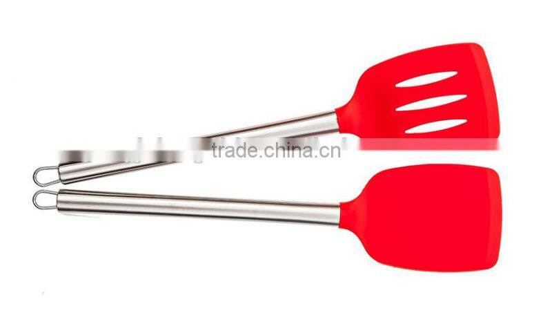Hot Sale Food Grade Heat-Resistant Silicone slotted turner with stainless handle utensils