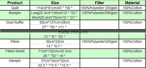 2016 New Fashion 100%Cotton Crib Bedding Set Mada Forest Baby Boy bedding Set