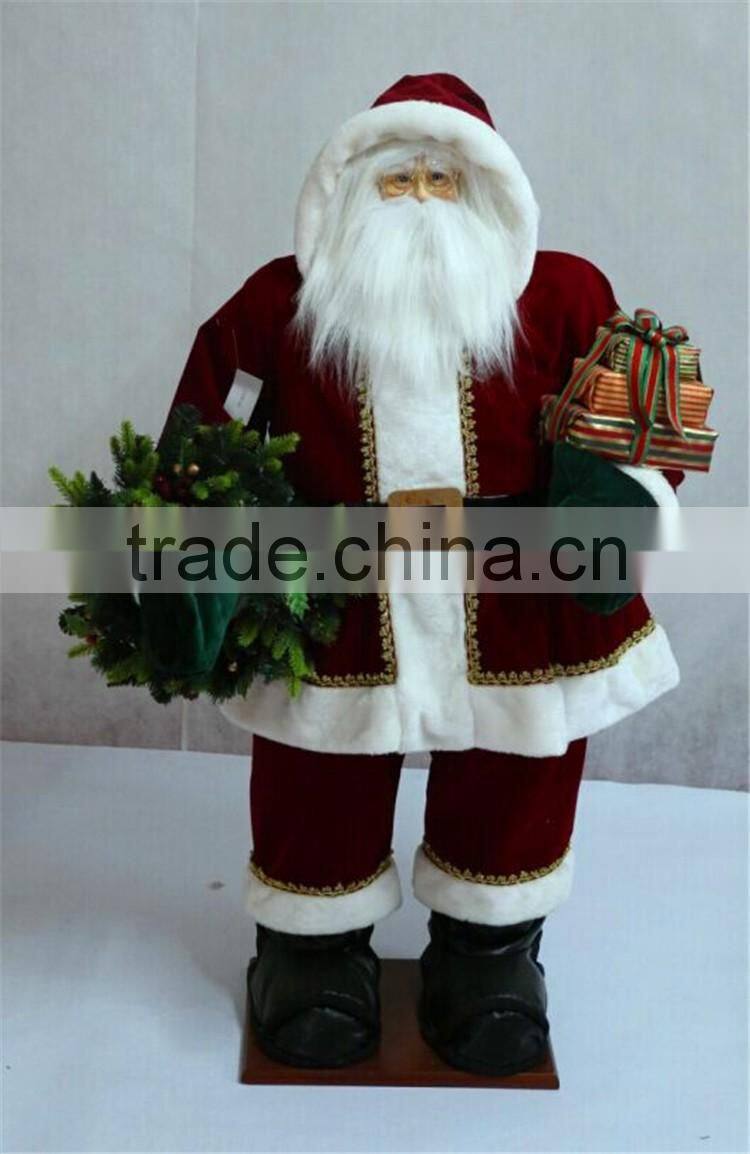 XM-A6071 plush 48 inch indoor inflatable santa christmas ornament with gifts and lighted tree circle