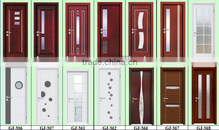 solid wooden Interior classic mdf veneer glass door
