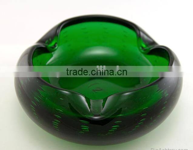 Sodalime green solid color air bubble customized size round ashtray leadfree crystal unique design